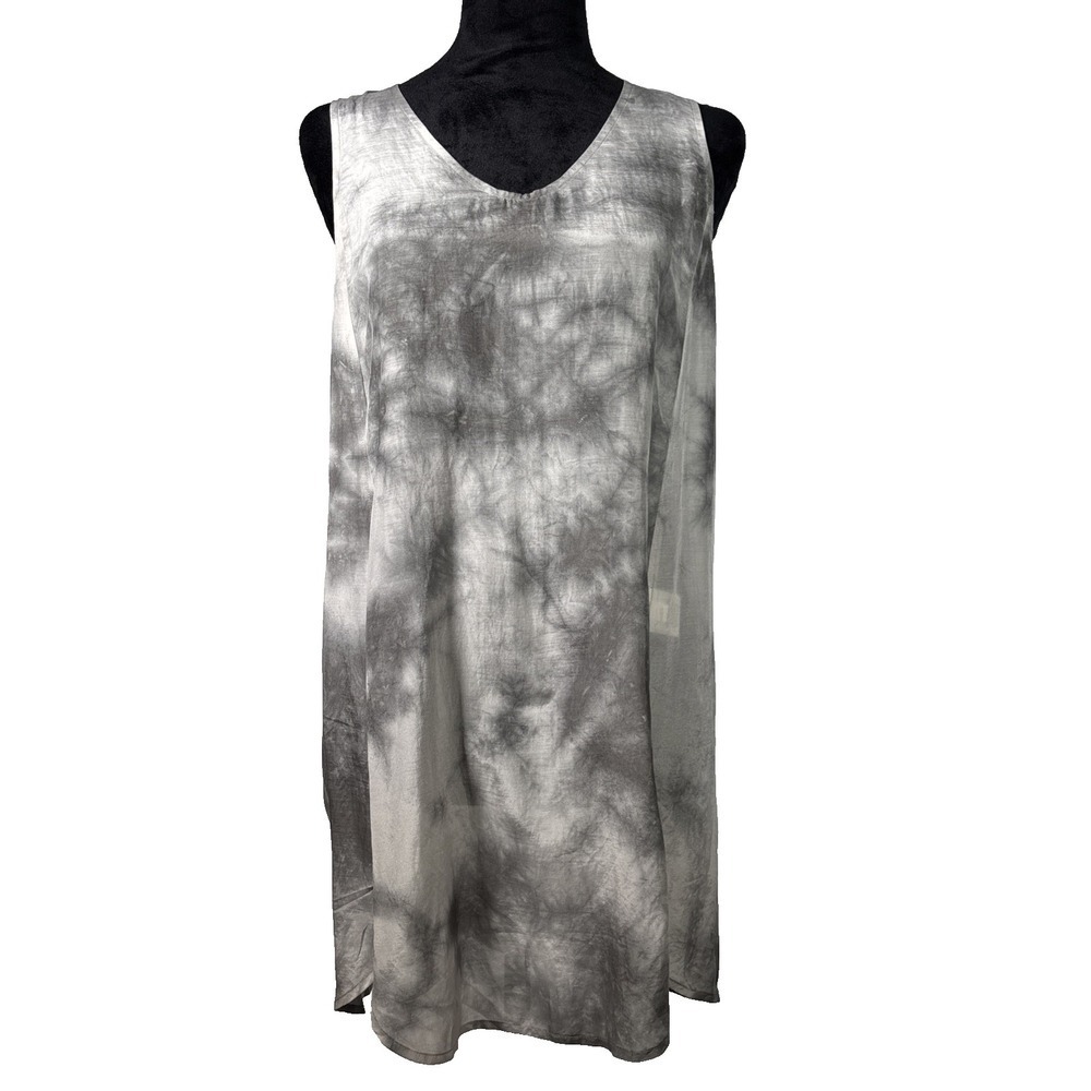 Eileen Fisher Tie Dye Tunic Top XS Silk Cotton Sustainable Timeless Quiet Luxury